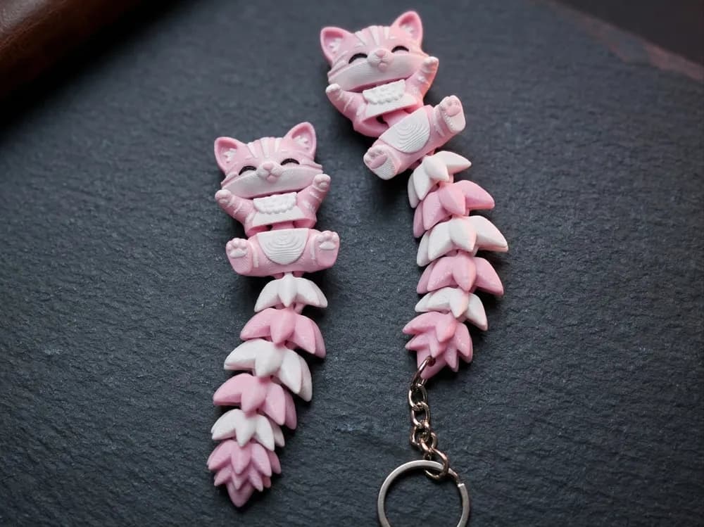 Articulated Pink Kitten Keychain