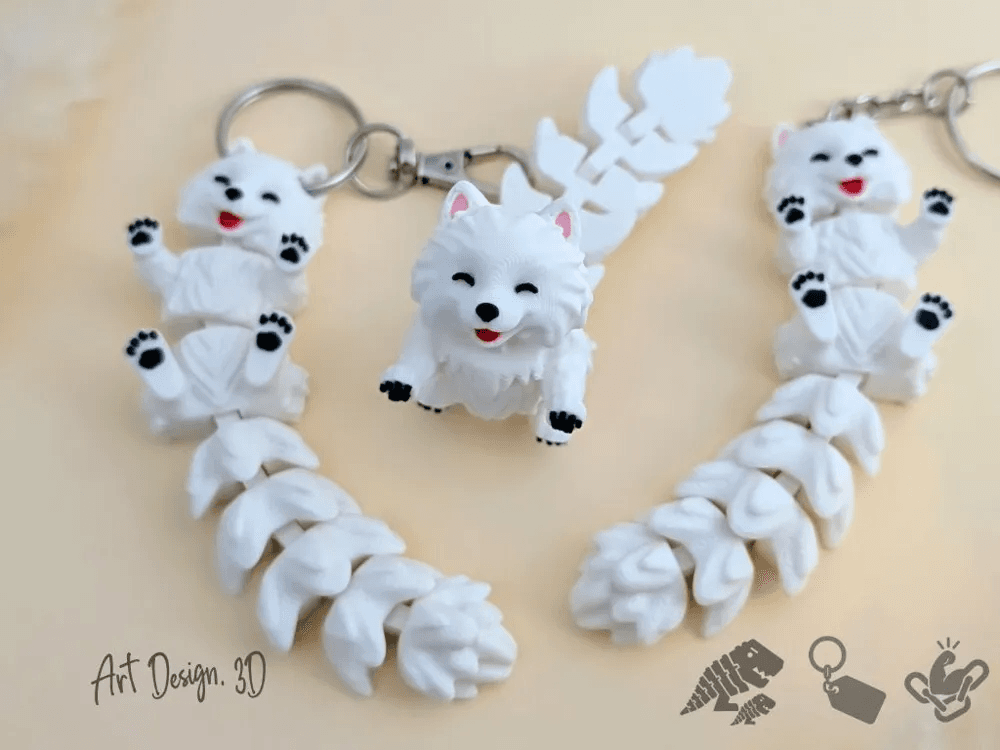 Articulated Fluffy Samoyed Keychain