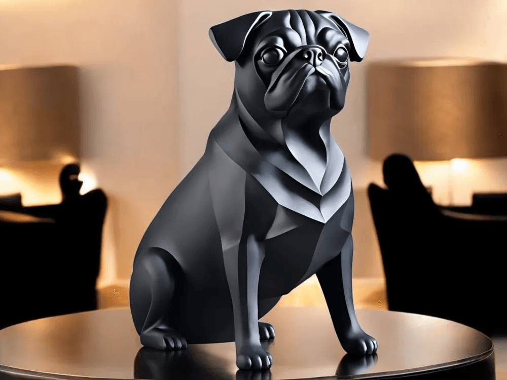 Geometric Matte Black Pug Statue