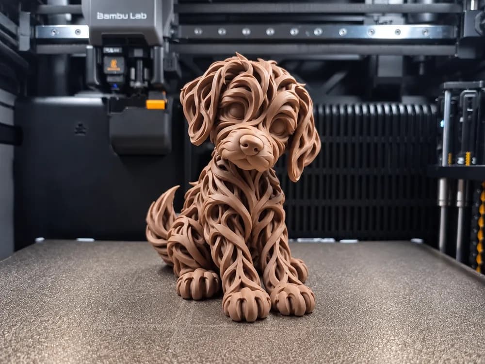 Ribbon Swirl Curly Puppy Figurine